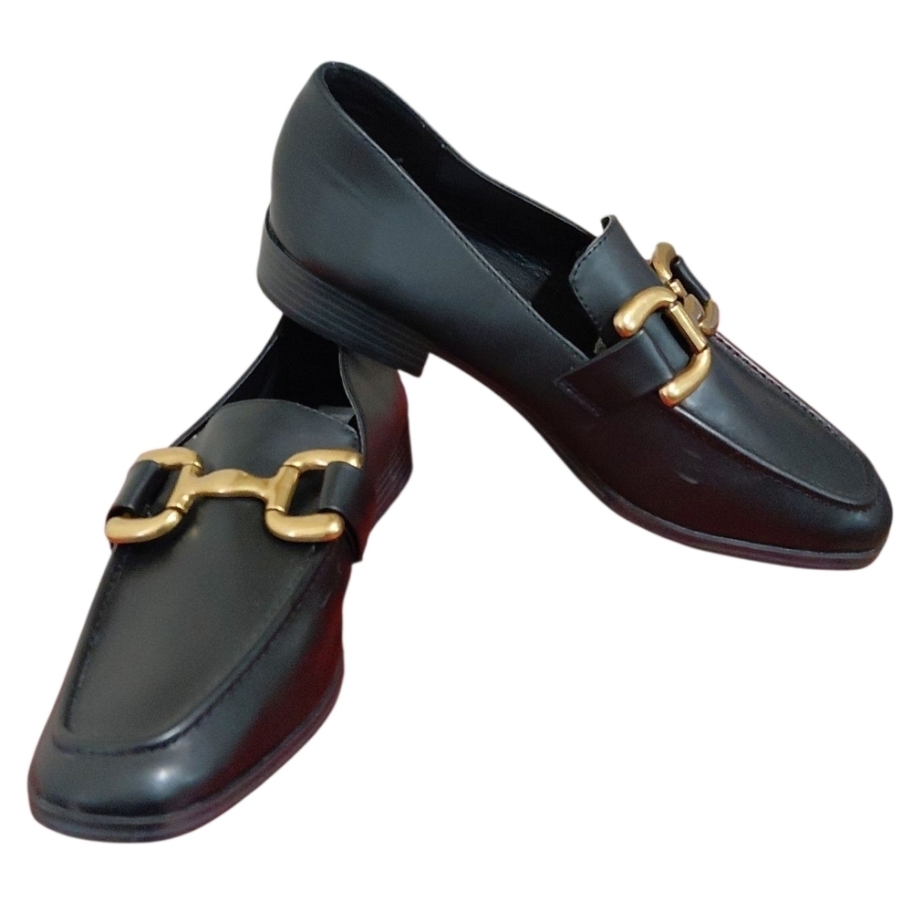 MIA Black Horse Bit Loafer Wonen's Black Square Toe Flat Size 9.58